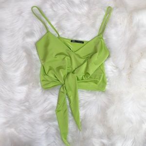Lime green silky front tie